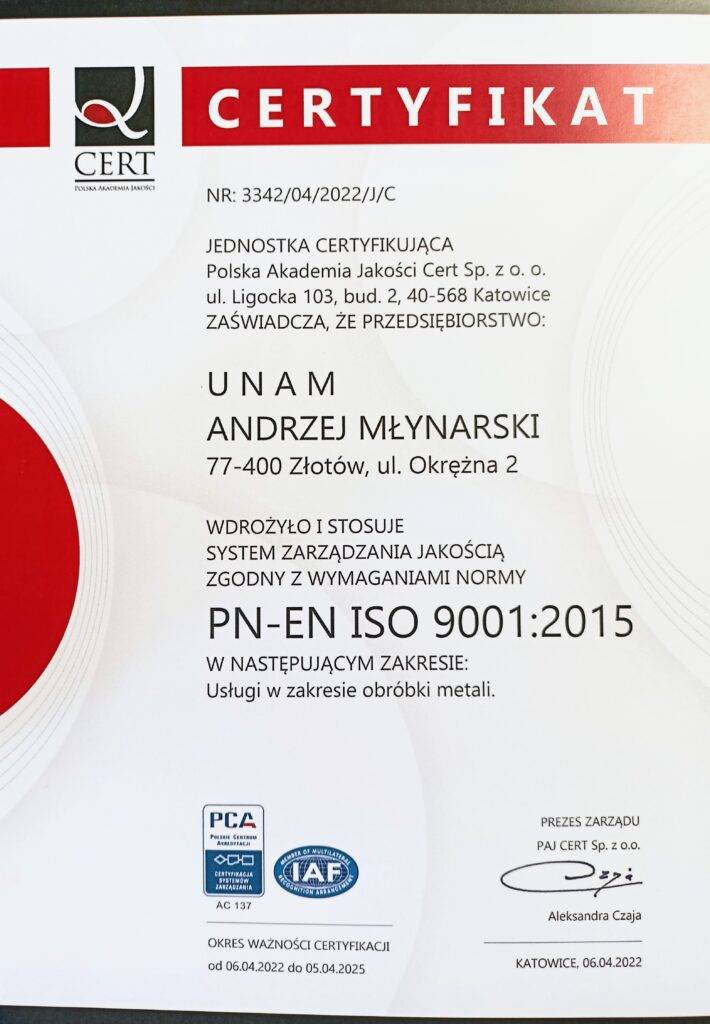 Certyfikaty TUV i ISO